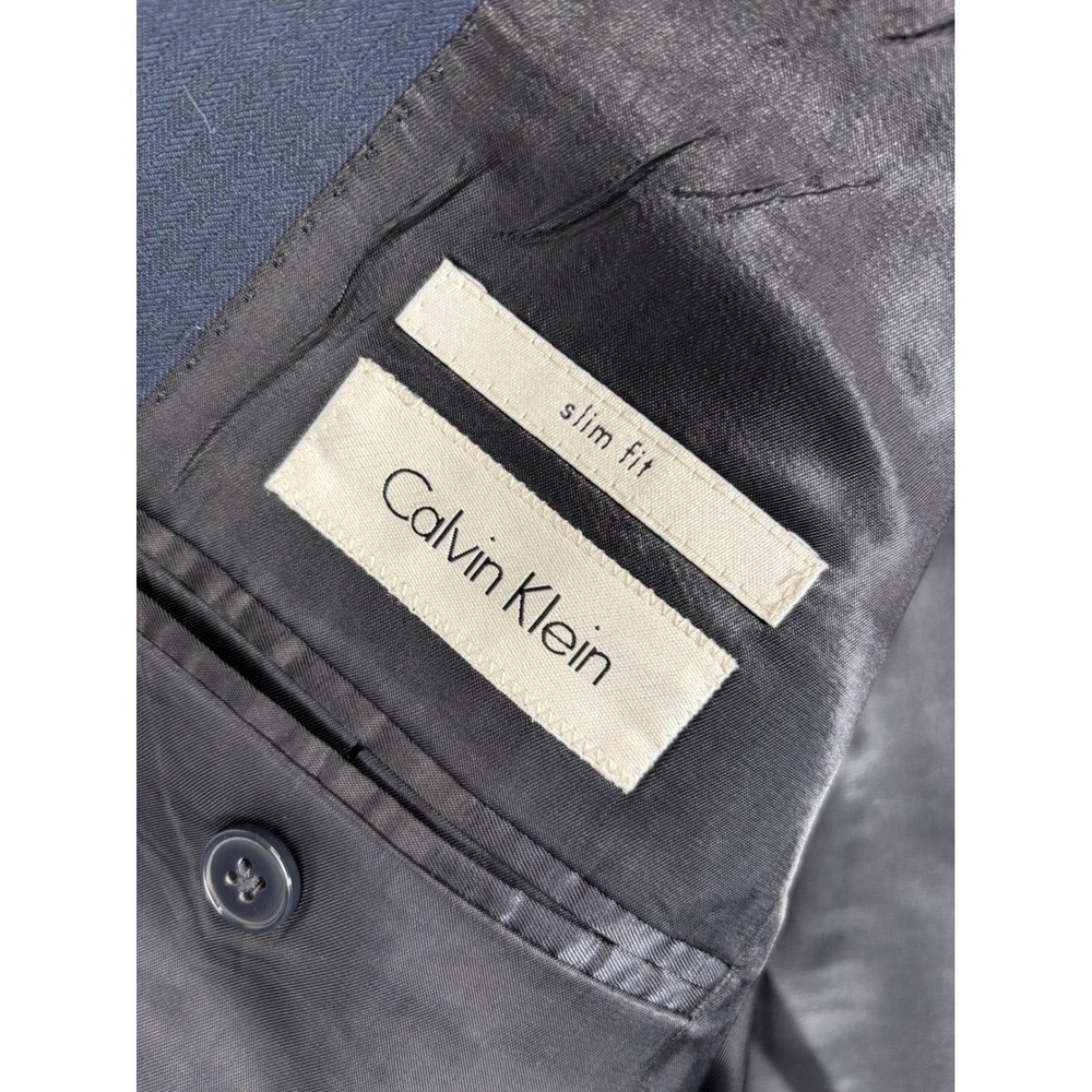 Calvin Klein Mens Sz 44 Slim Fit 3 Piece Suit Blue Blazer Vest Pants 35x31 EUC - Picture 8 of 13